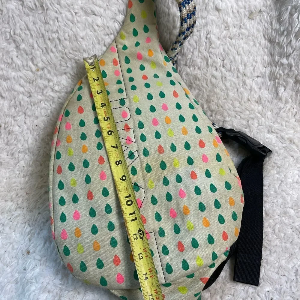 KAVU Rope Sling Backpack Canvas Beige Retro Muted Rainbow Raindrops